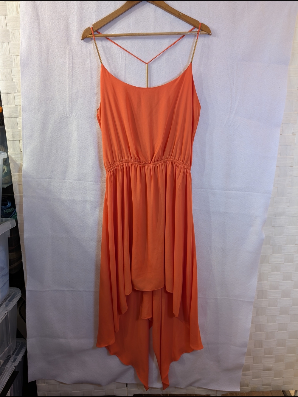 Max & Cleo Orange High-Low Spaghetti Strap Dress